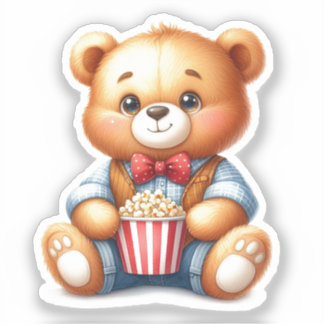 Süßer Teddybär-Popcorn-Eimer Aufkleber