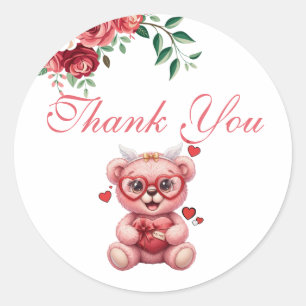 Süßer Teddybär Rosa Babyparty Dankeschön Runder Aufkleber