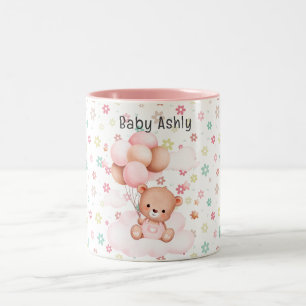 Süßer Teddybär Rosa Blumen mit Namen Kind Zweifarbige Tasse