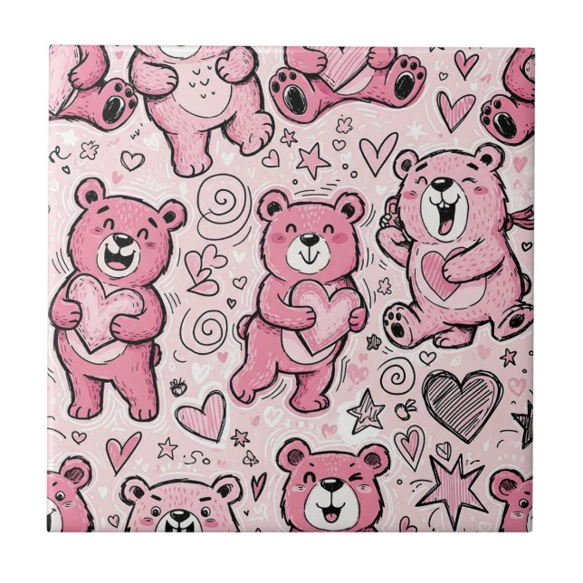 Süßer Teddybär Rosa Muster Fliese (Vorderseite)