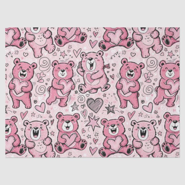 Süßer Teddybär Rosa Muster Seidenpapier (Vorderseite)