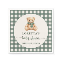 Süßer Teddybär Rustikales grün kariert Baby Shower