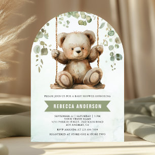 Süßer Teddybär Schaukel Eukalyptus Bogen Babyparty Einladung