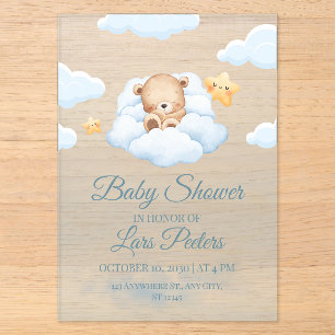 Süßer Teddybär schläft auf Baby Shower Einladung i