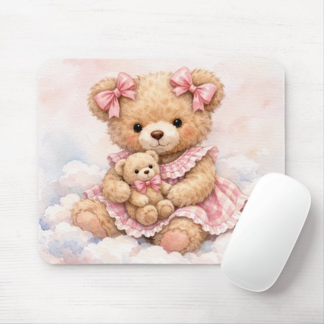 Süßer Teddybär sitzt auf einer Wolke Mousepad (Mit Mouse)