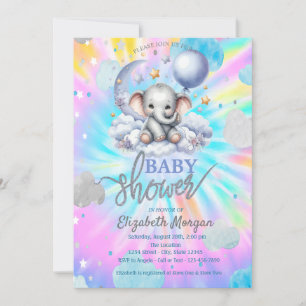 Süßer Teddybär Sterne Wolken Tie Dye Babyparty Einladung