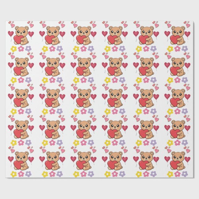 Süßer Teddybär Valentinstag Geschenkpapier (Flach)