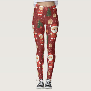 Süßer Teddybär & Weihnachtsmann auf Rot (2) Leggings