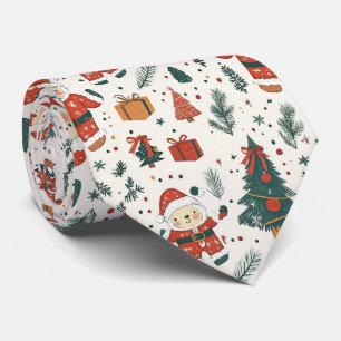 Süßer Teddybär & Weihnachtsmann auf Weiß (1) Krawatte