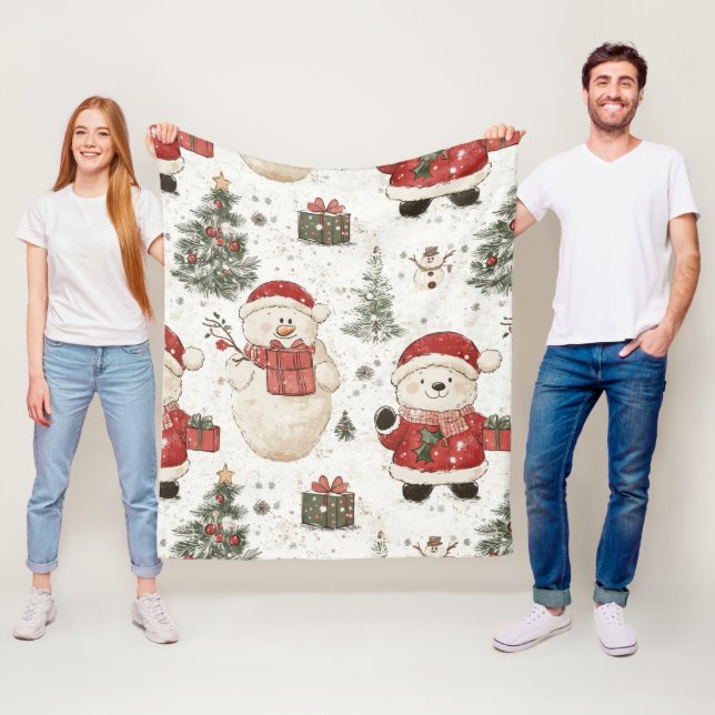Süßer Teddybär & Weihnachtsmann auf Weiß (2) Fleecedecke (Beispiel)