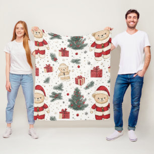 Süßer Teddybär & Weihnachtsmann auf Weiß (3) Fleecedecke