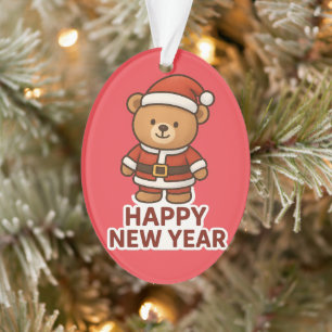 Süßer Teddybär Weihnachtsmann Frohes Neues Jahr Au Ornament