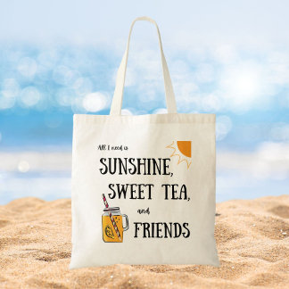 Süßer Tee und Sonnenschein und Tasche der Freunde