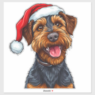 Süßer Terrierhund mit Santa-Hut verbreitet Weihnac Aufkleber