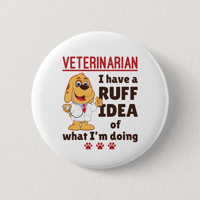 Süßer Tierarzt-Tierdoktor-Hunddoktor-Ruff-Einfall Button (Vorderseite)