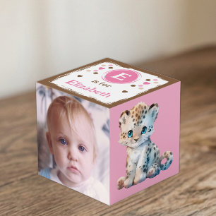 Süßer Tierfoto-Name für das Kinderzimmer rosa brau Würfel