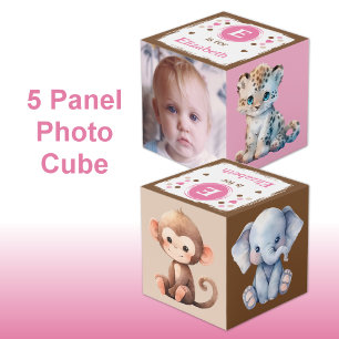 Süßer Tierfoto-Name für Kinderzimmer rosa braun Würfel