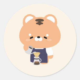 Süßer Tiger Barista Runder Aufkleber