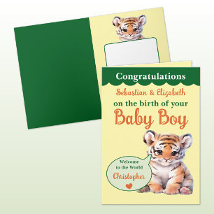 Süßer Tiger Namen orange grün Baby Junge Karte