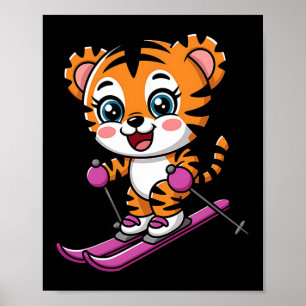 Süßer Tiger Skifahren Winter Schneesport Kinder  Poster