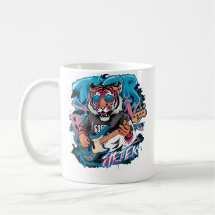 Süßer Tiger spielt Bassgitarre Tier spielt Gitarre Kaffeetasse