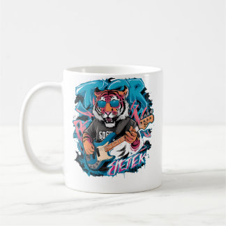 Süßer Tiger spielt Bassgitarre Tier spielt Gitarre Kaffeetasse