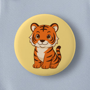 Süßer Tigerjunge auf Gelb Button