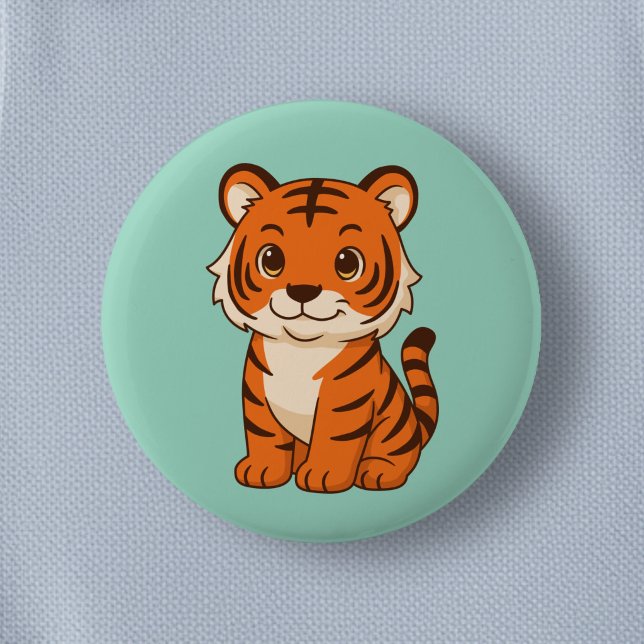 Süßer Tigerjunge auf Grün Button (Von Creator hochgeladen)