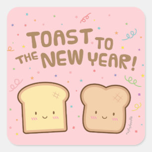 Süßer Toast zum Neujahrs-Konfetti Quadratischer Aufkleber