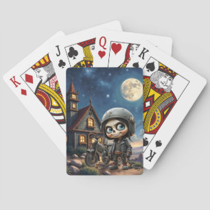 Süßer Totenkopf-Biker Mondscheinfahrt durch die Spielkarten