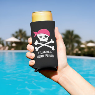 Süßer Totenkopf mit gekreuzten Knochen Rosa Pirate Selters Dosenkühler