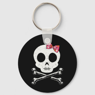 Süßer Totenkopf und gekreuzte Knochen rosa Fliege Schlüsselanhänger