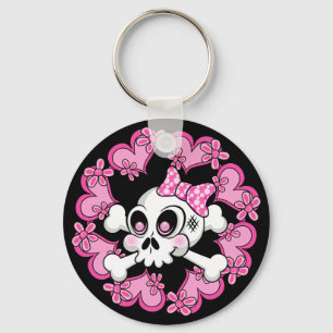 Süßer Totenkopf und Herzen Schlüsselanhänger
