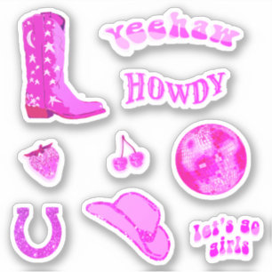 Süßer Trend Mädchen Hot Pink Cowgirl Ästhetik Set Aufkleber