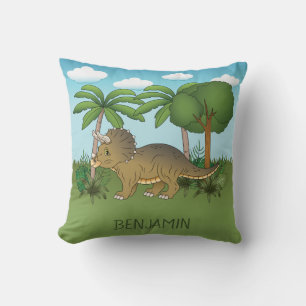 Süßer Triceratops-Dinosaur tropische Natur Kissen