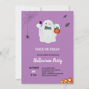 Süßer Trick-or-Treat-Geist Kürbis lila Halloween  Einladung