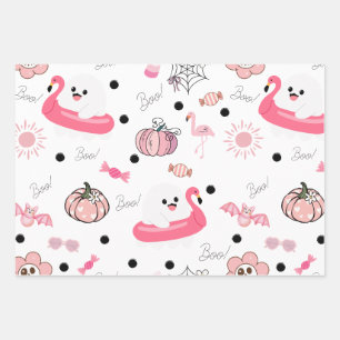 Süßer tropischer Halloween - Rosa Geister & Flamin Geschenkpapier Set