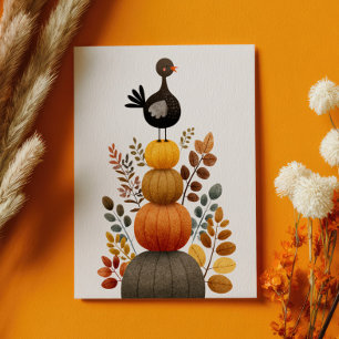 Süßer Truthahn auf Herbstkürbissen Retro Thanksgiv Postkarte