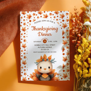 Süßer Truthahn mit Herbstlaub Thanksgiving-Dinner Einladung