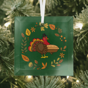 Süßer Truthahn mit Kürbiskuchen Thanksgiving Ornament Aus Glas