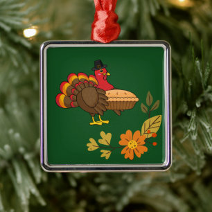 Süßer Truthahn mit Kürbiskuchen Thanksgiving Ornament Aus Metall