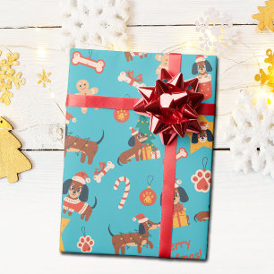 Süßer Türkiser Weihnachts-Dachshund Frohe Woofmas Geschenkpapier