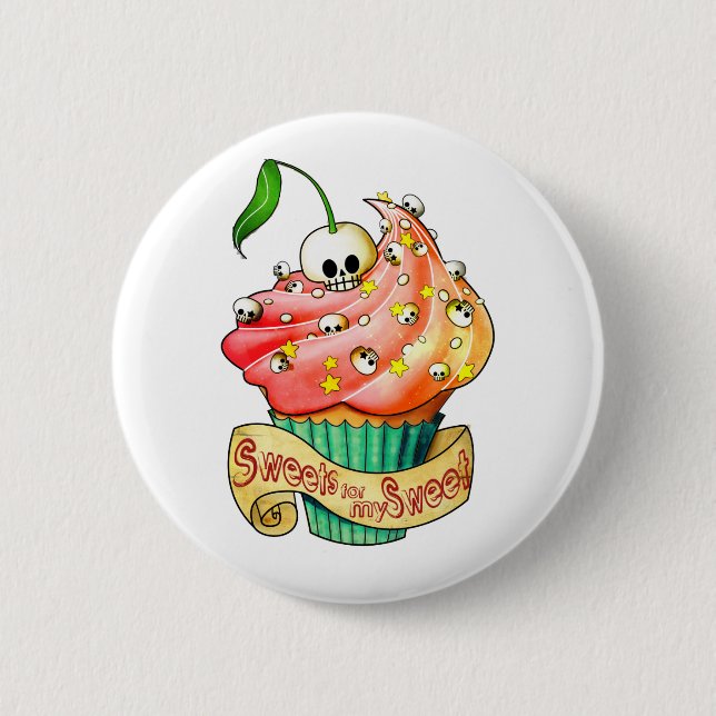 Süßer u. tödlicher Schädel-kleiner Kuchen Button (Vorderseite)
