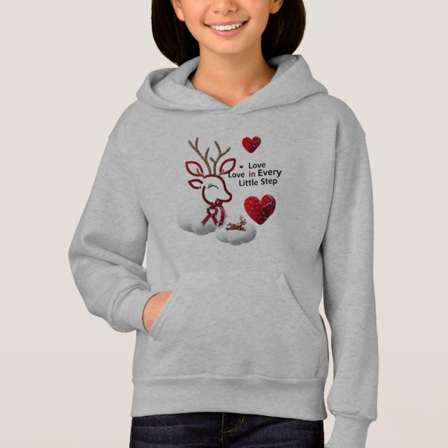 Süßer Umriss Rentier Liebesherzen Mädchen Pullover (Vorderseite)