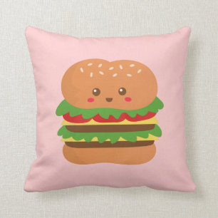 Süßer und glücklicher großer Burger, für Fast-Food Kissen