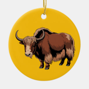 Süßer und liebenswerter brauner Yak  Keramik Ornament