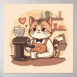 Süßer und lustiger gemütlicher Cartoon-Barista-Kat Poster