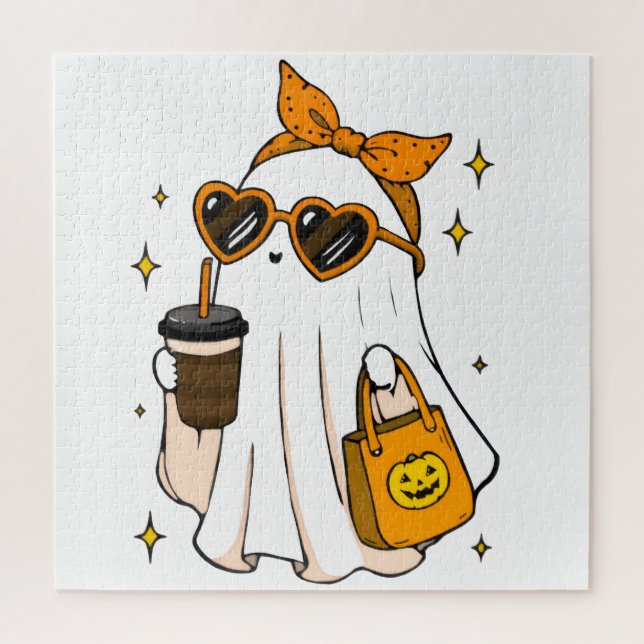 Süßer unheimlicher Saison-Geist mit Eiskaffee und  (Vertikal)
