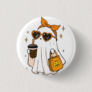 Süßer unheimlicher Saison-Geist mit Eiskaffee und Button