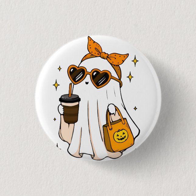 Süßer unheimlicher Saison-Geist mit Eiskaffee und  Button (Vorderseite)